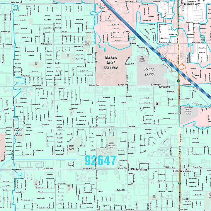 Premium Style Wall Map of Westminster, CA