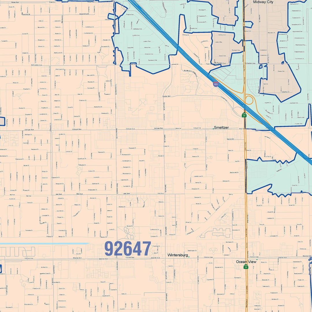 Color Cast Zip Code Style Wall Map of Westminister, CA