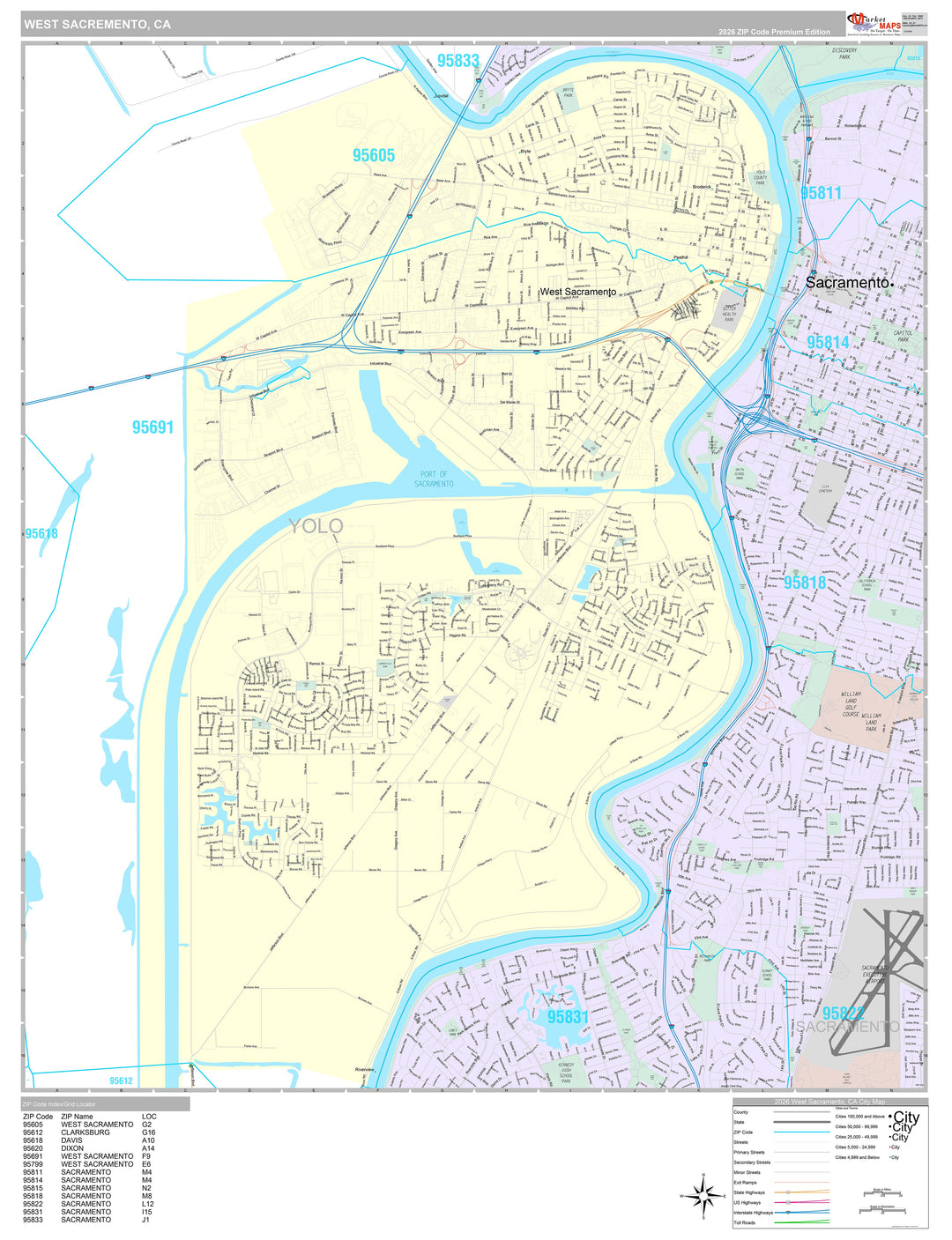 Premium Style Wall Map of West Sacramento, CA
