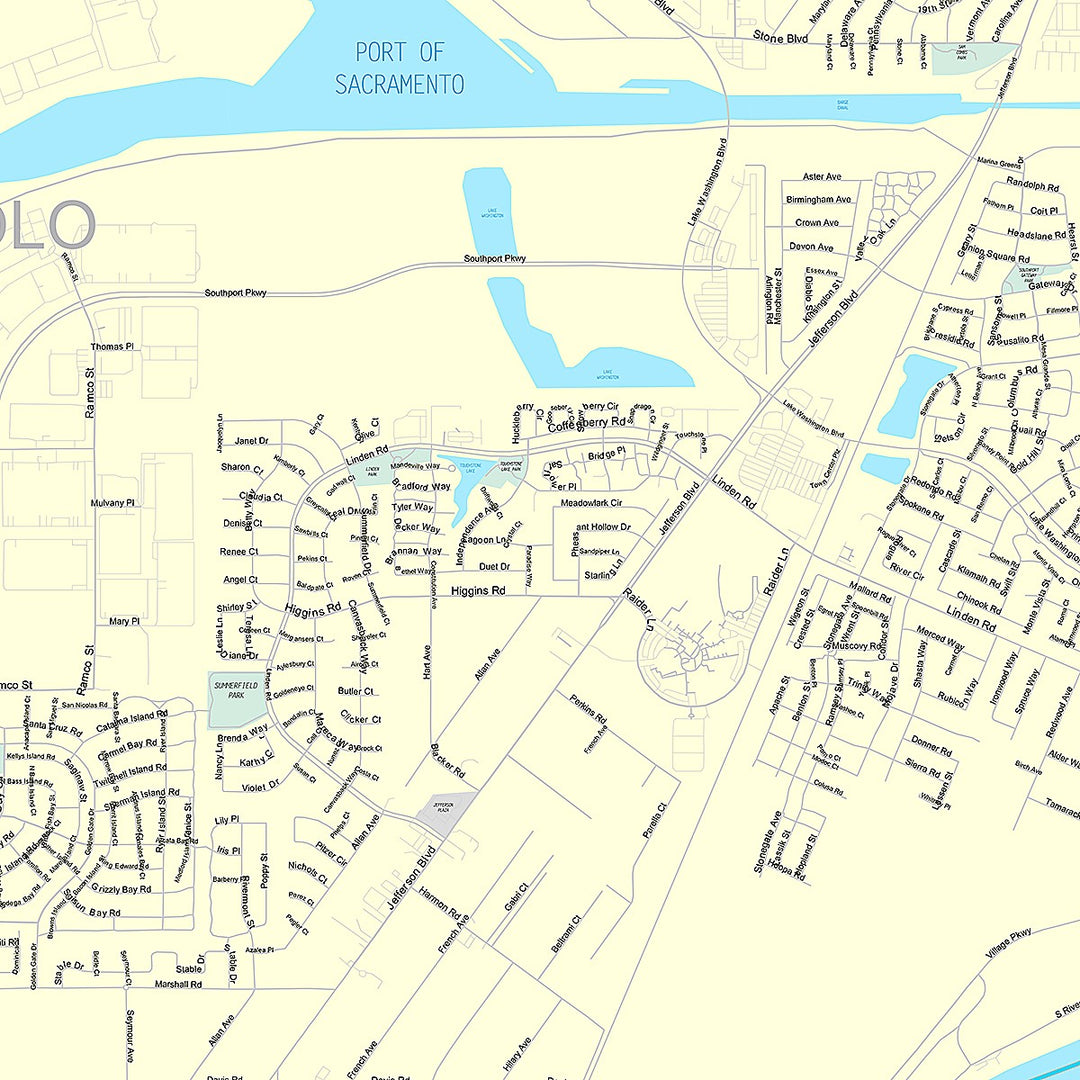 Premium Style Wall Map of West Sacramento, CA