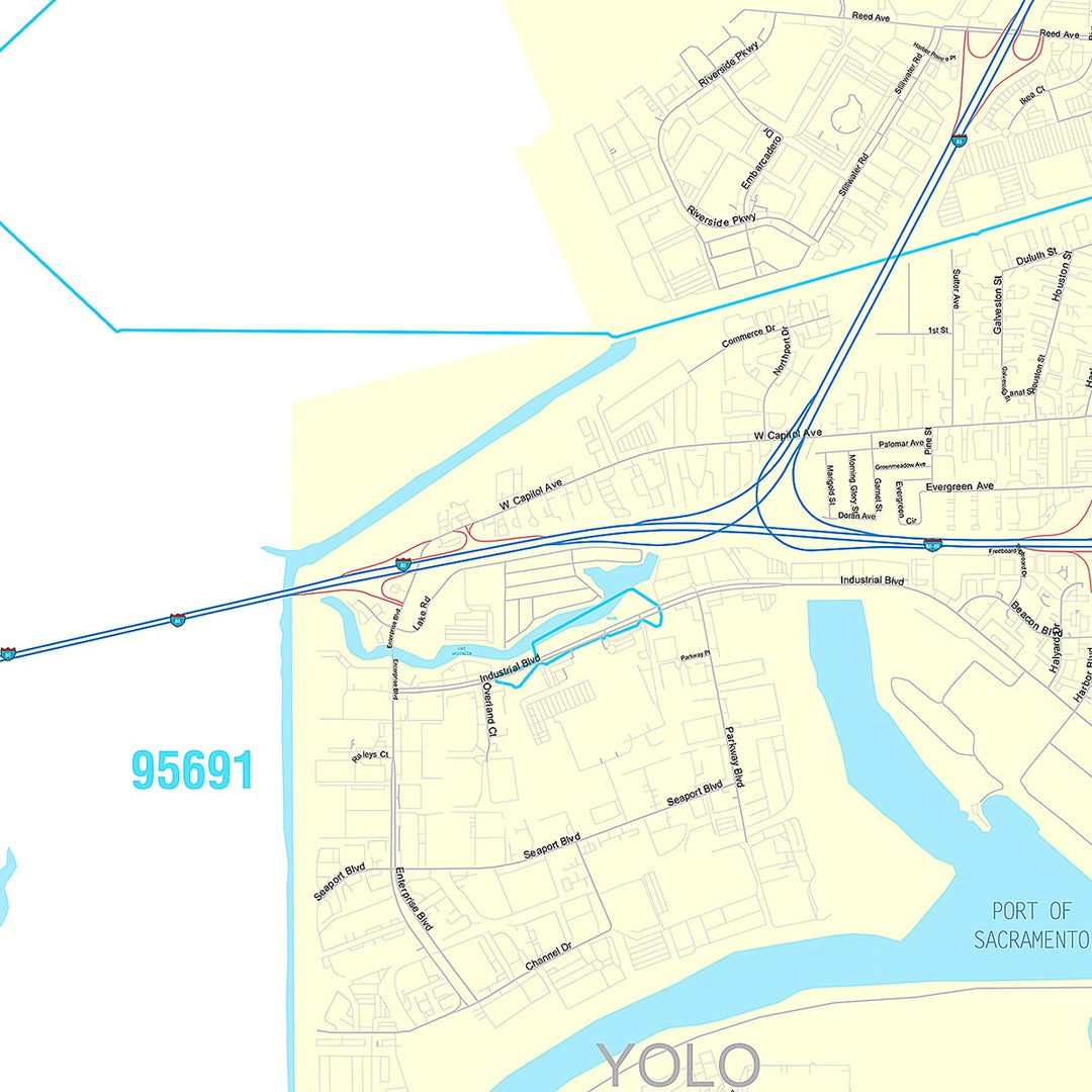 Premium Style Wall Map of West Sacramento, CA