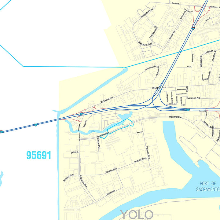 Premium Style Wall Map of West Sacramento, CA