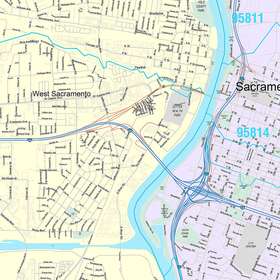 Premium Style Wall Map of West Sacramento, CA