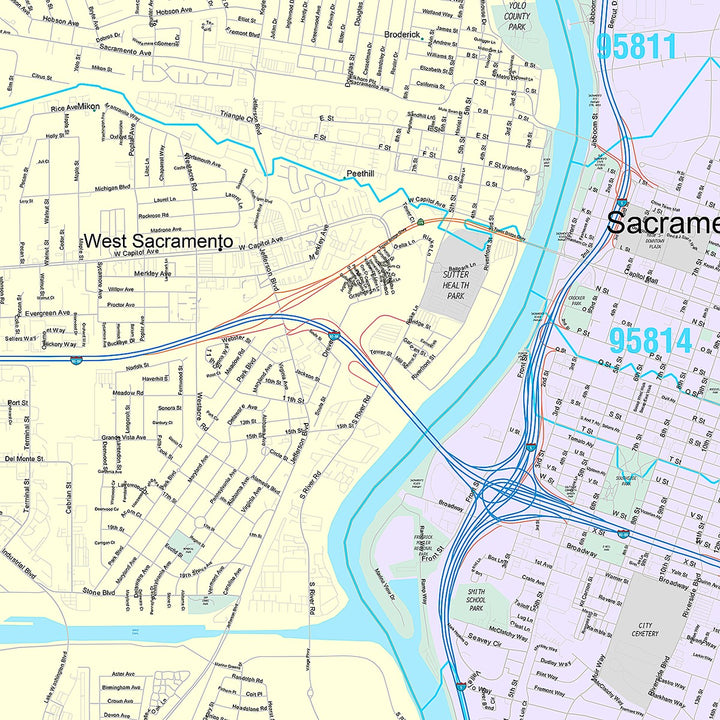 Premium Style Wall Map of West Sacramento, CA