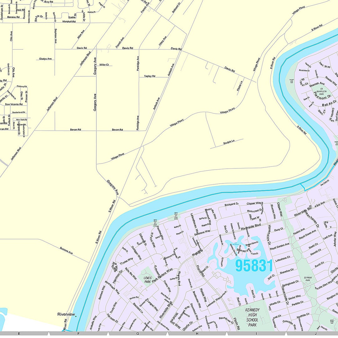 Premium Style Wall Map of West Sacramento, CA