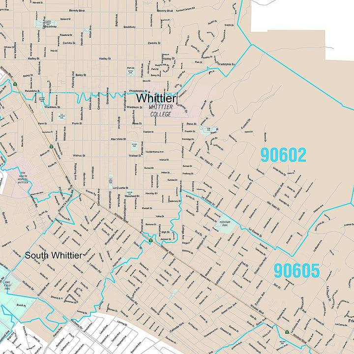 Premium Style Wall Map of Whittier, CA