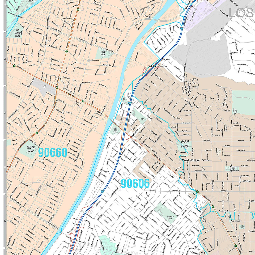 Premium Style Wall Map of Whittier, CA