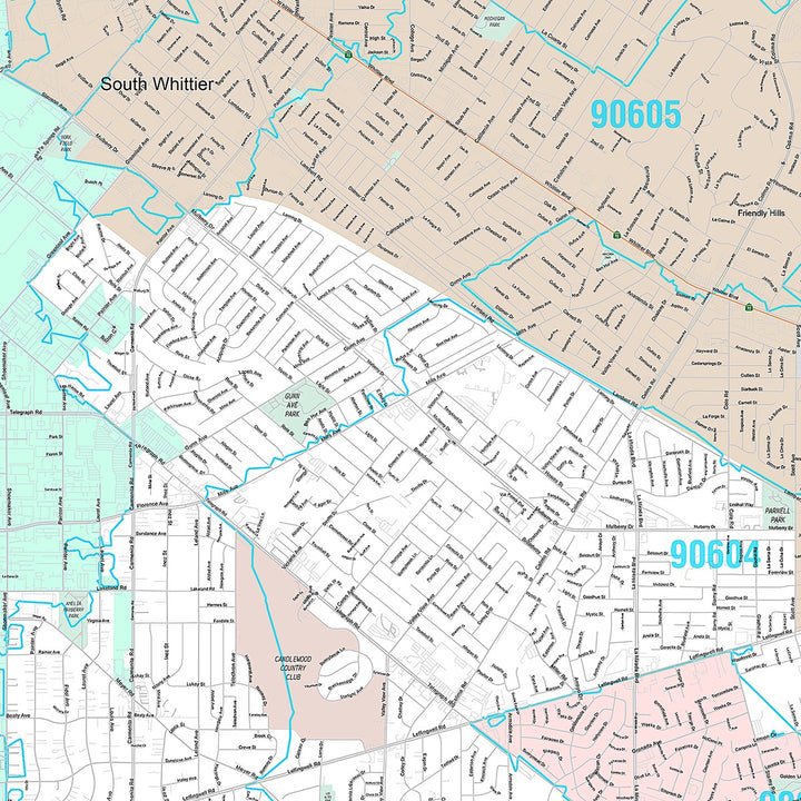 Premium Style Wall Map of Whittier, CA