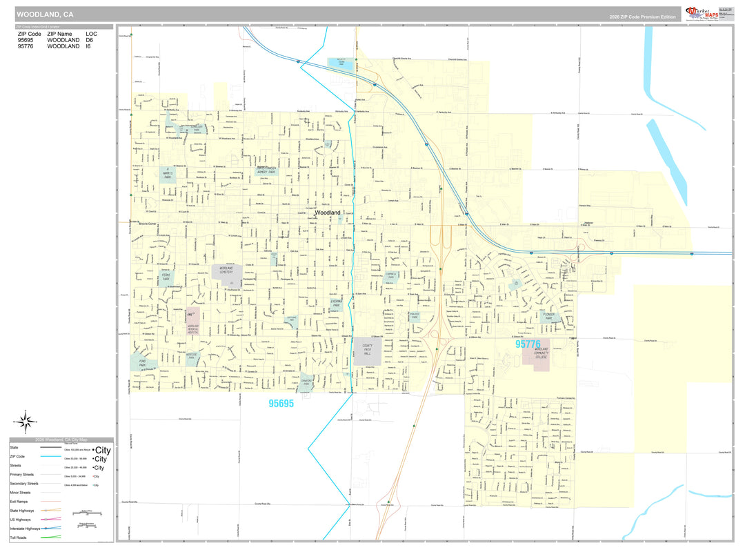 Premium Style Wall Map of Woodland, CA