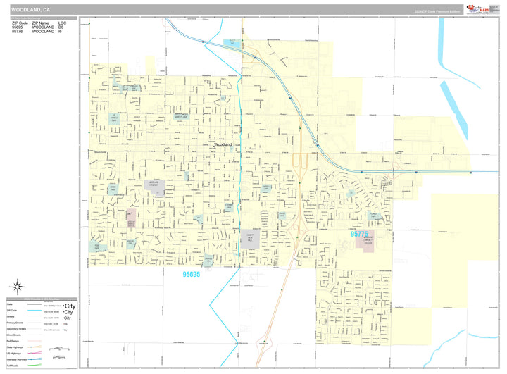 Premium Style Wall Map of Woodland, CA