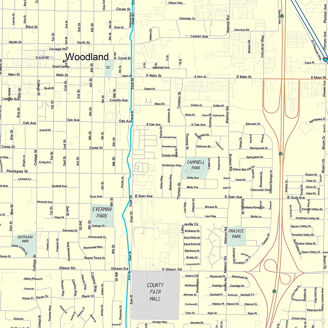 Premium Style Wall Map of Woodland, CA