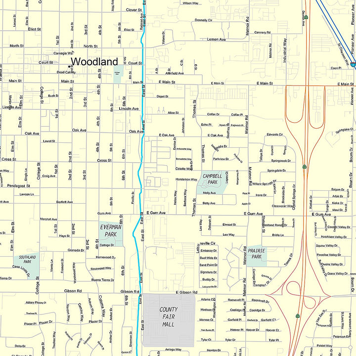 Premium Style Wall Map of Woodland, CA