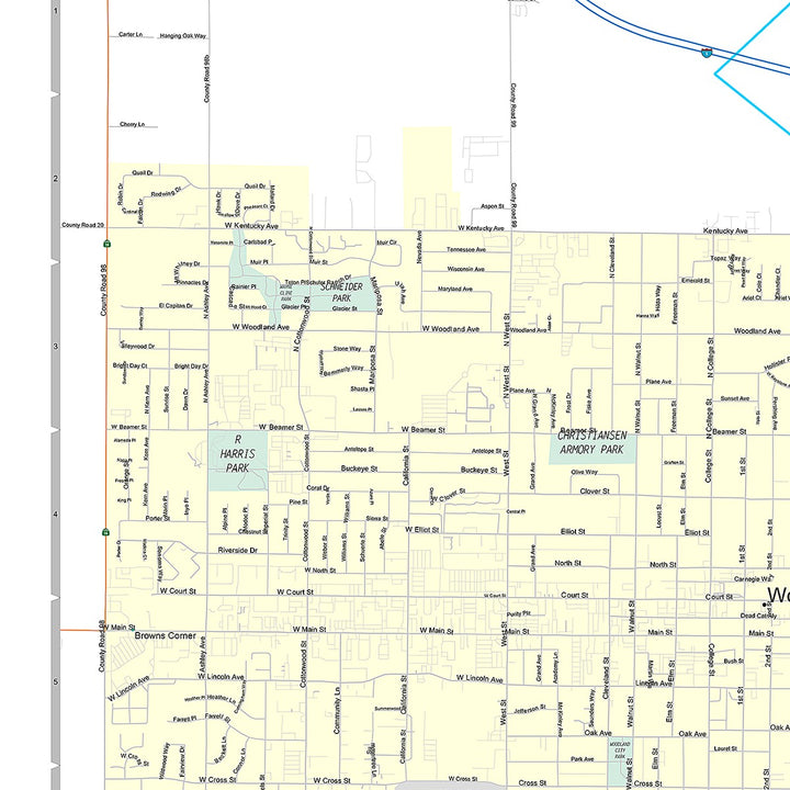 Premium Style Wall Map of Woodland, CA