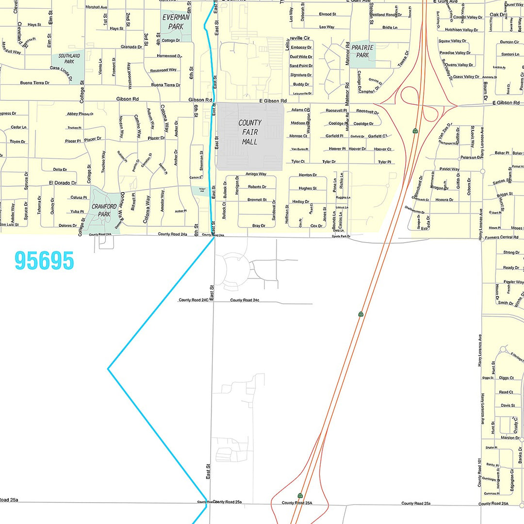 Premium Style Wall Map of Woodland, CA