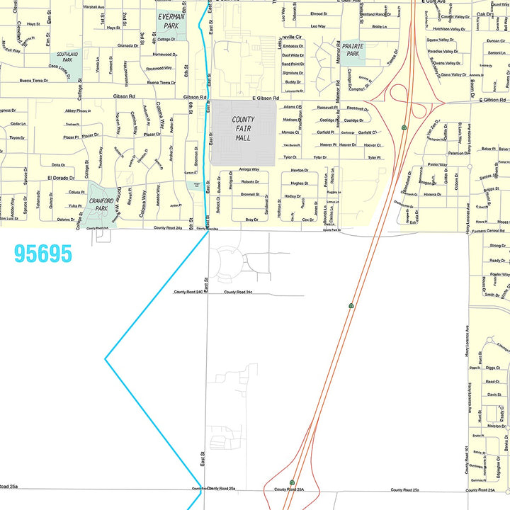 Premium Style Wall Map of Woodland, CA