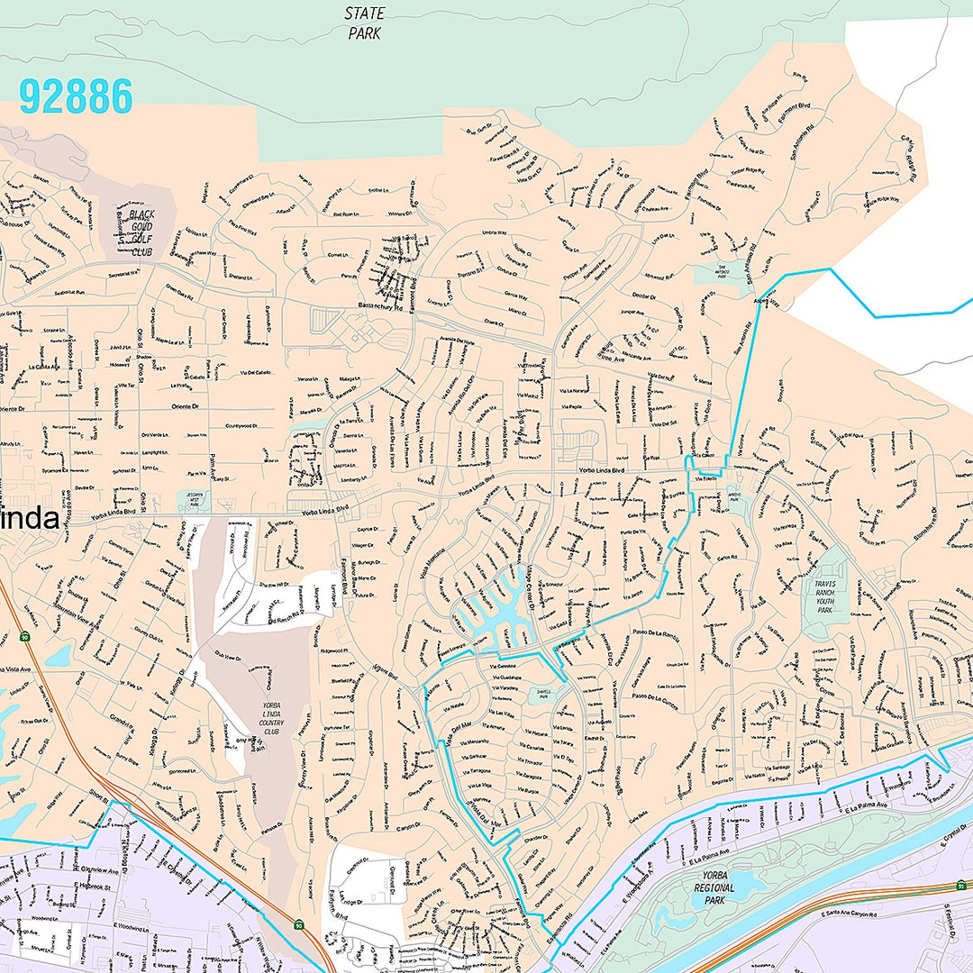 Premium Style Wall Map of Yorbalinda, CA
