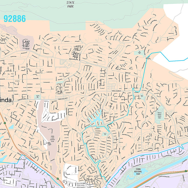 Premium Style Wall Map of Yorbalinda, CA
