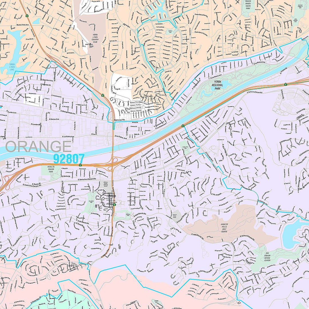 Premium Style Wall Map of Yorbalinda, CA