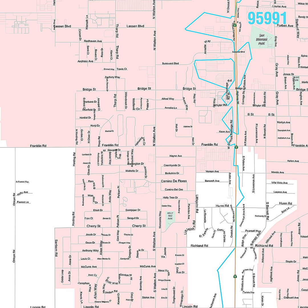 Premium Style Wall Map of Yuba City, CA