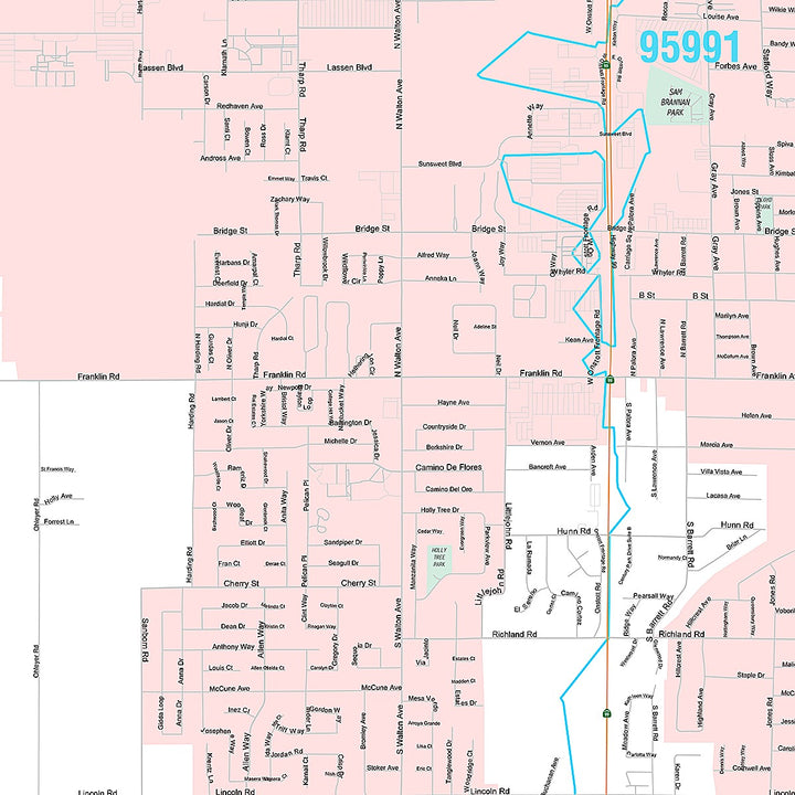 Premium Style Wall Map of Yuba City, CA
