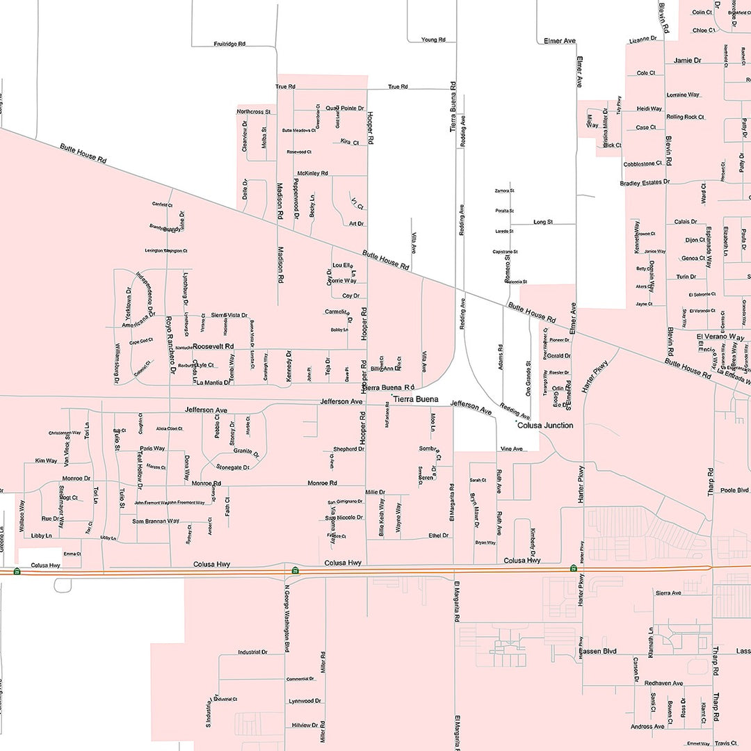 Premium Style Wall Map of Yuba City, CA