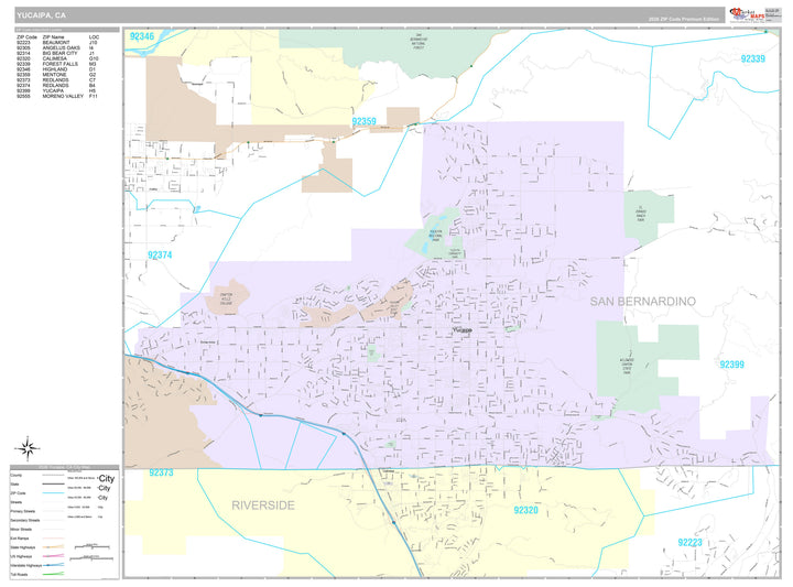 Premium Style Wall Map of Yucaipa, CA