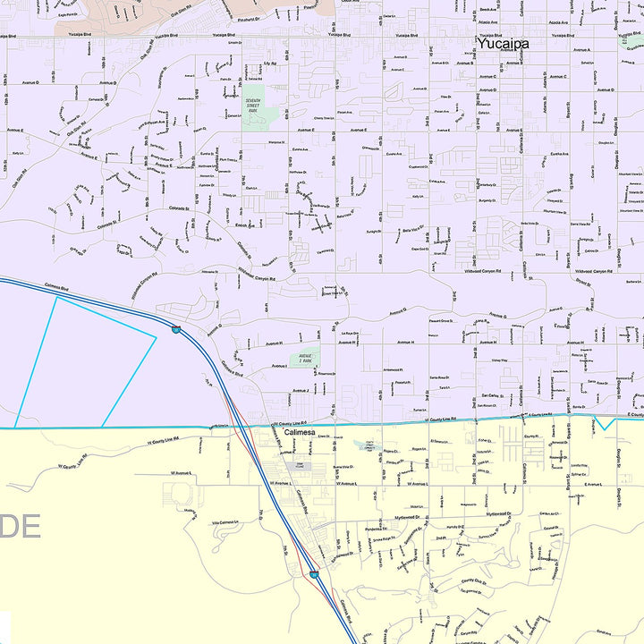 Premium Style Wall Map of Yucaipa, CA