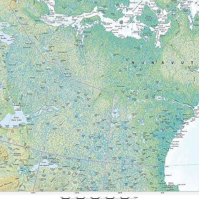 Northern Canada Wall Map with Shaded Relief