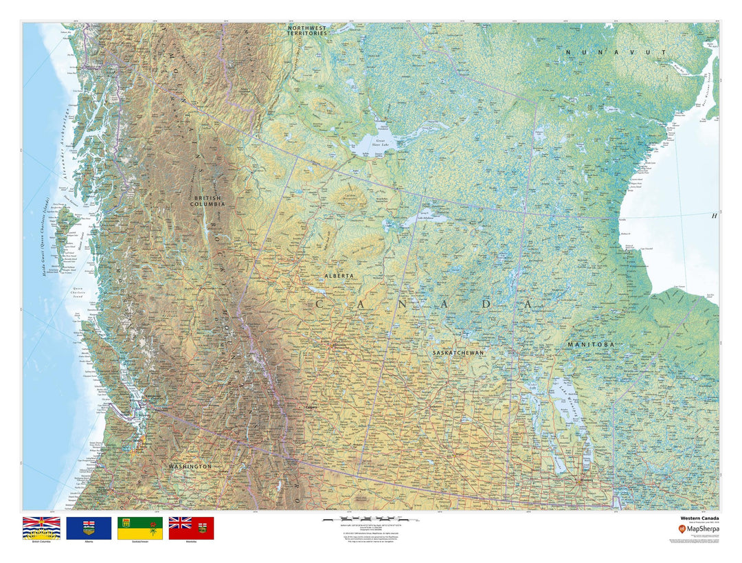 Western Canada Wall Map with Shaded Relief