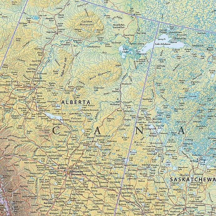 Western Canada Wall Map with Shaded Relief