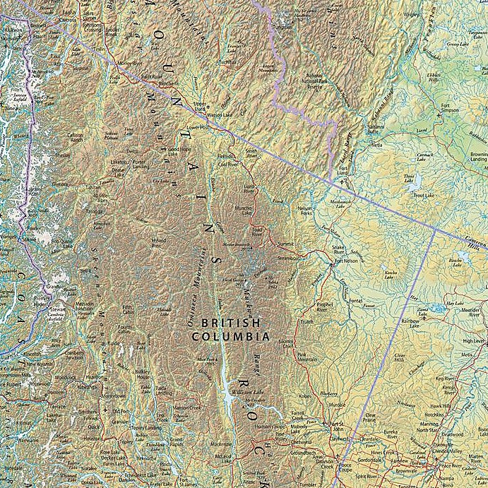 Western Canada Wall Map with Shaded Relief