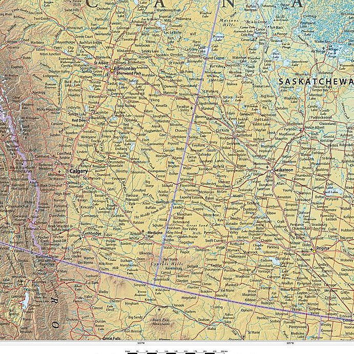 Western Canada Wall Map with Shaded Relief