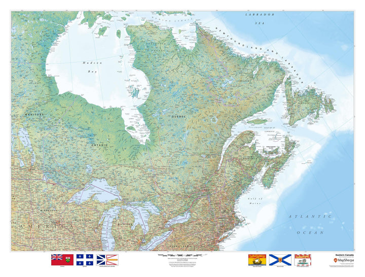 Eastern Canada Wall Map with Shaded Relief