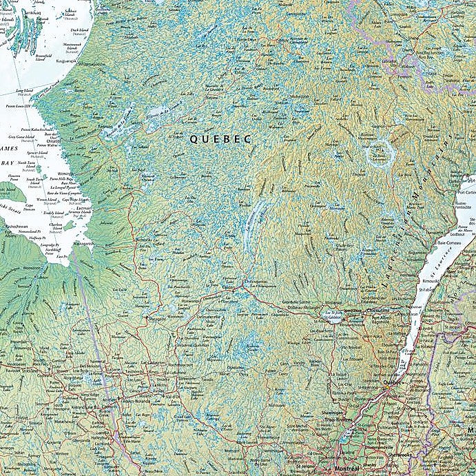 Eastern Canada Wall Map with Shaded Relief