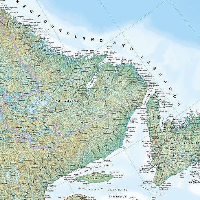 Eastern Canada Wall Map with Shaded Relief