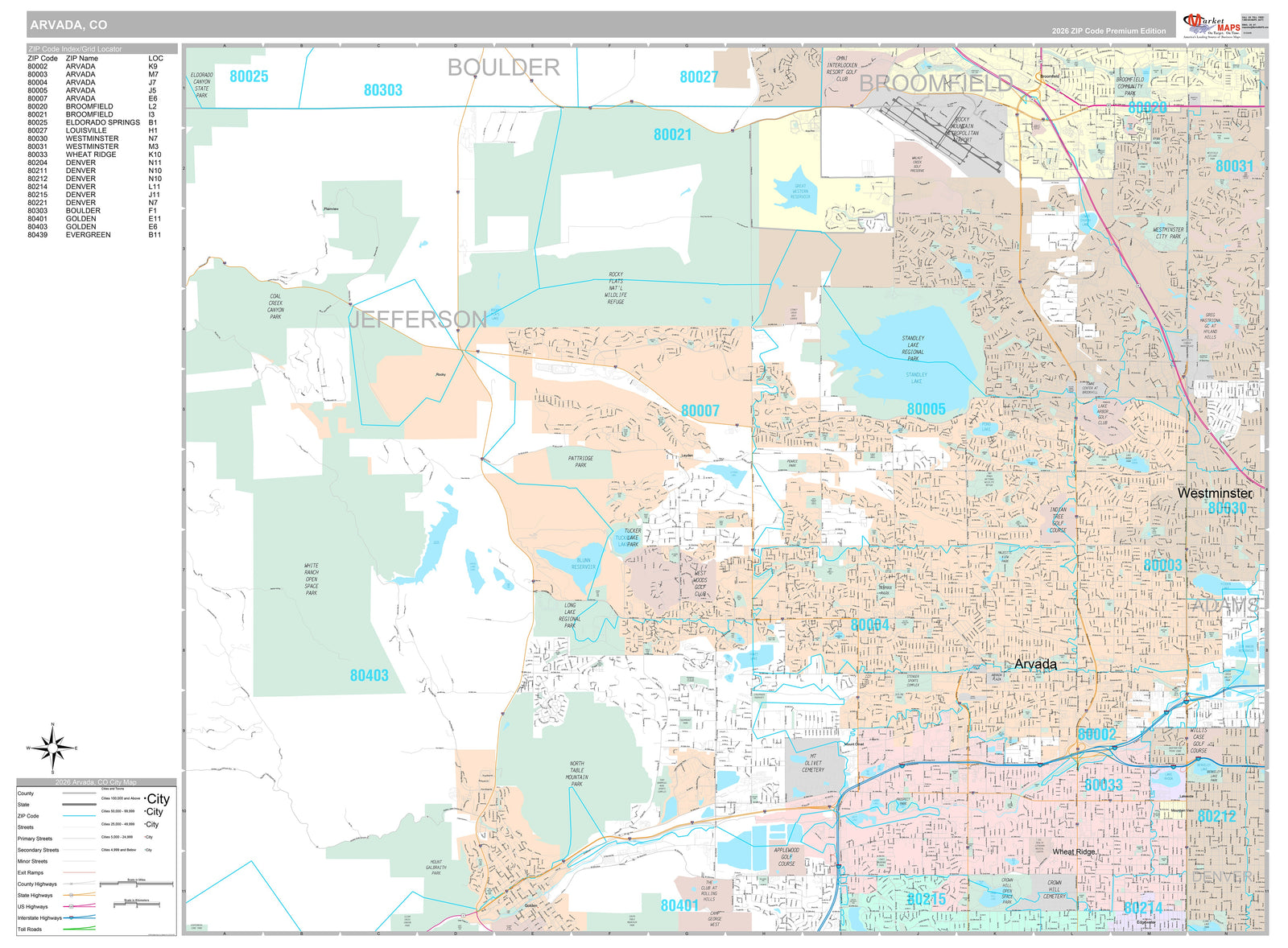 Premium Style Wall Map of Arvada, CO