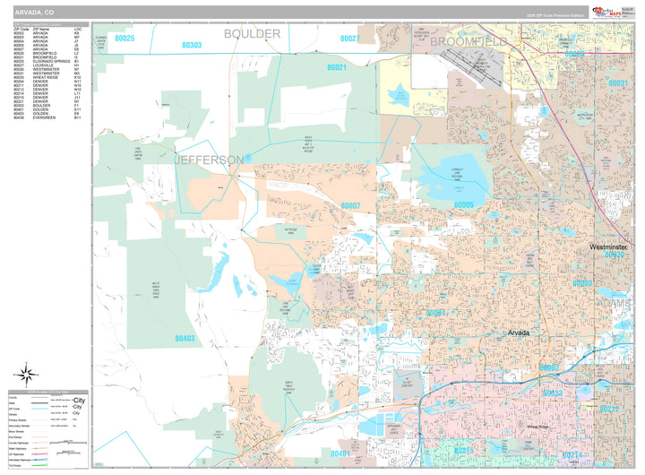 Premium Style Wall Map of Arvada, CO
