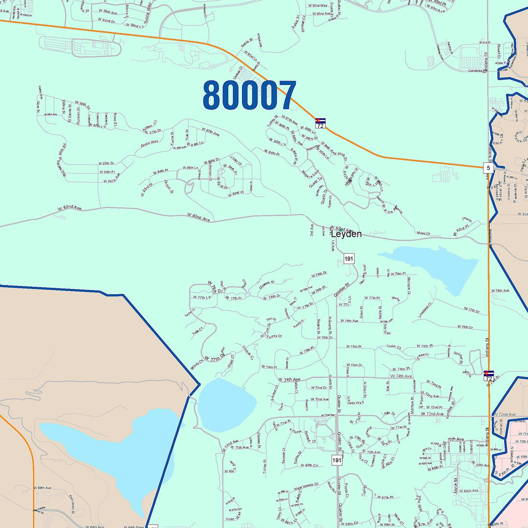 Color Cast Zip Code Style Wall Map of Arvada, CO