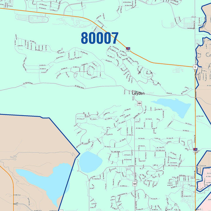 Color Cast Zip Code Style Wall Map of Arvada, CO