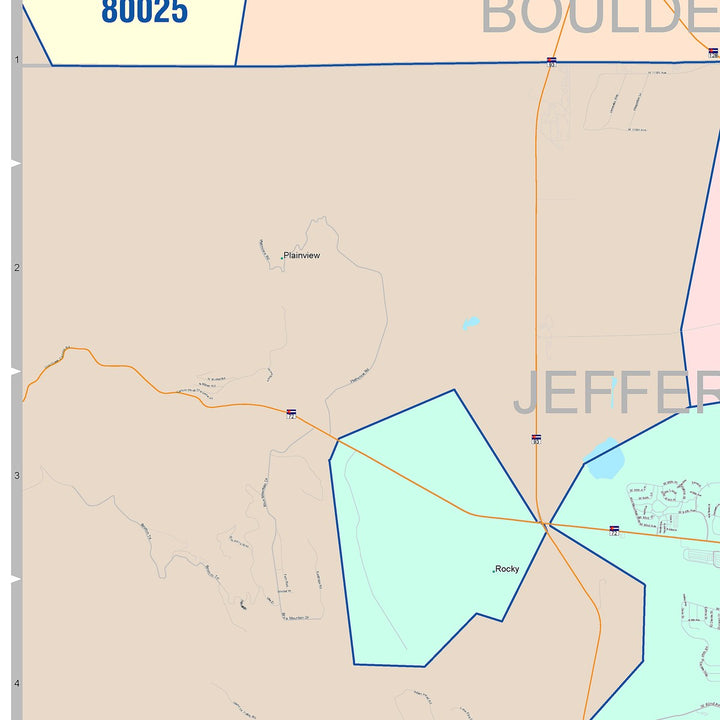 Color Cast Zip Code Style Wall Map of Arvada, CO