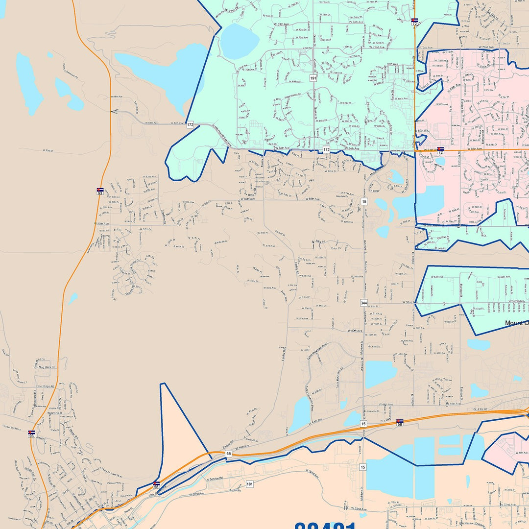 Color Cast Zip Code Style Wall Map of Arvada, CO