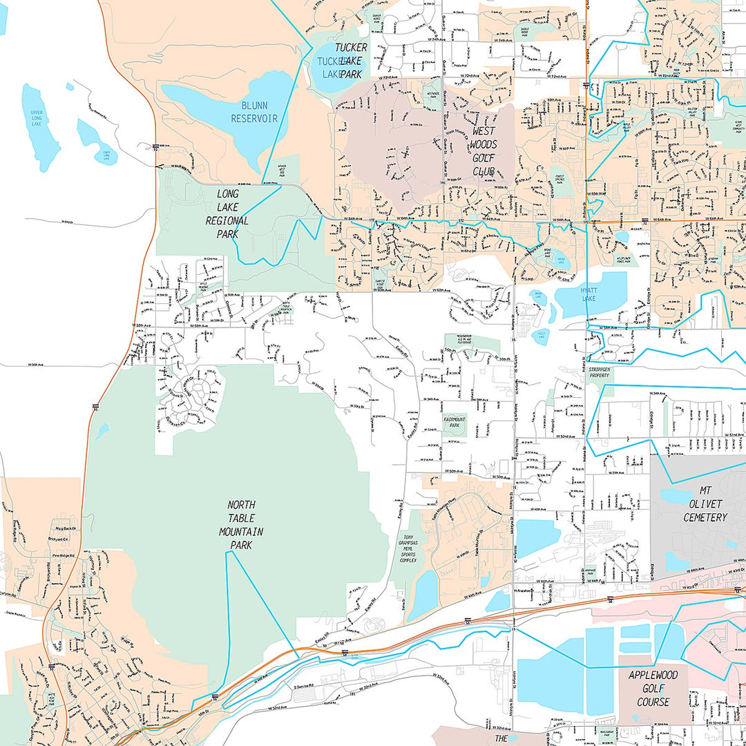 Premium Style Wall Map of Arvada, CO