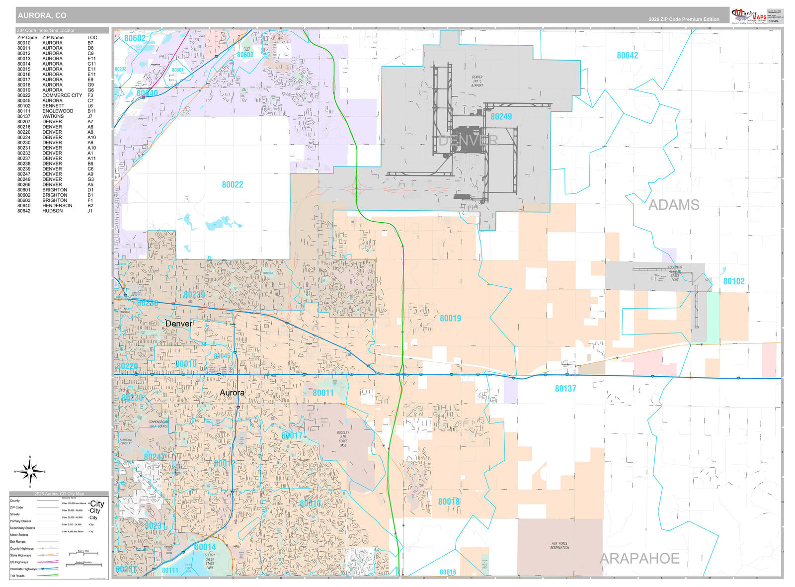 Premium Style Wall Map of Aurora CO