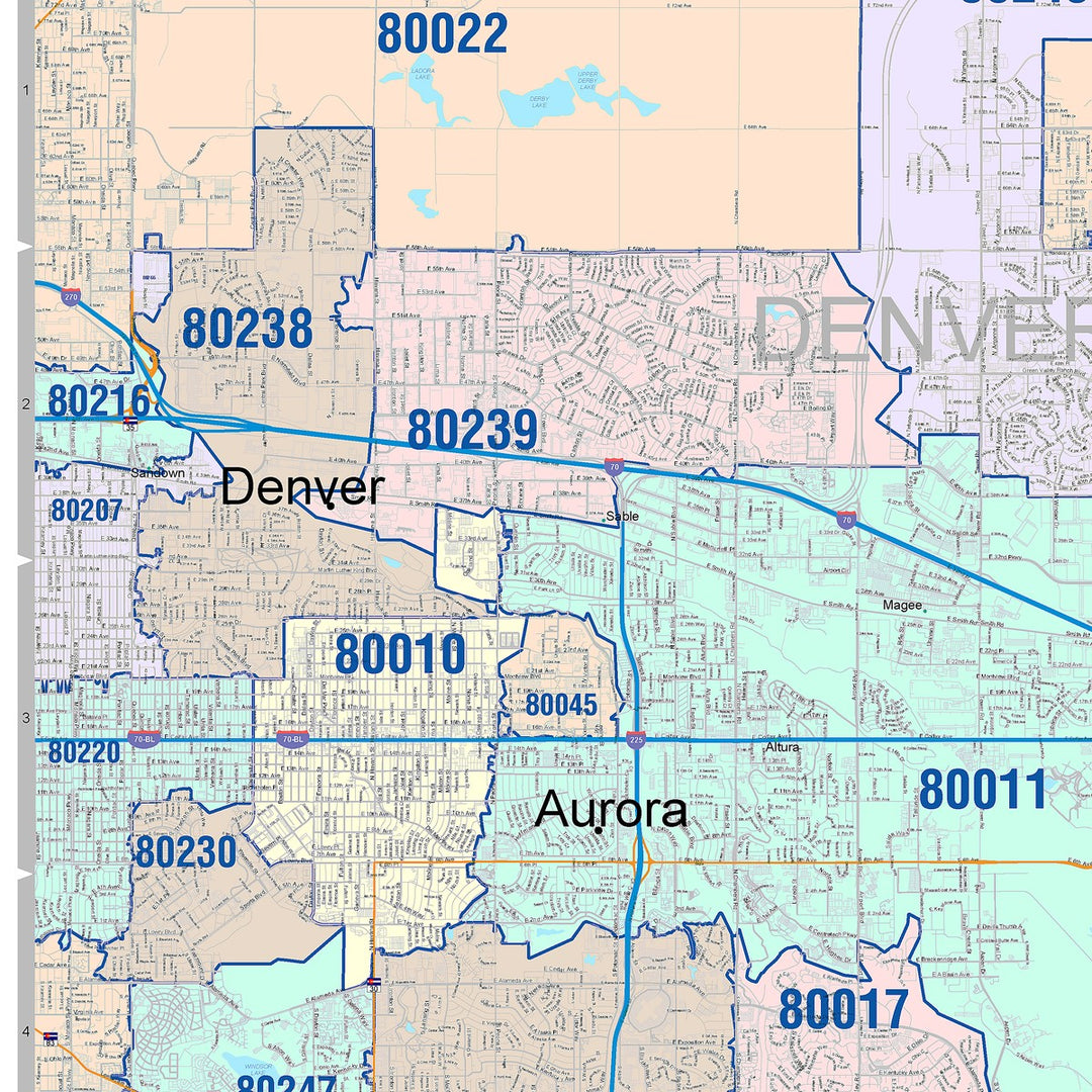 81137 Zip Code Color Cast Zip Code Style Wall Map of Aurora, CO – American Map Store