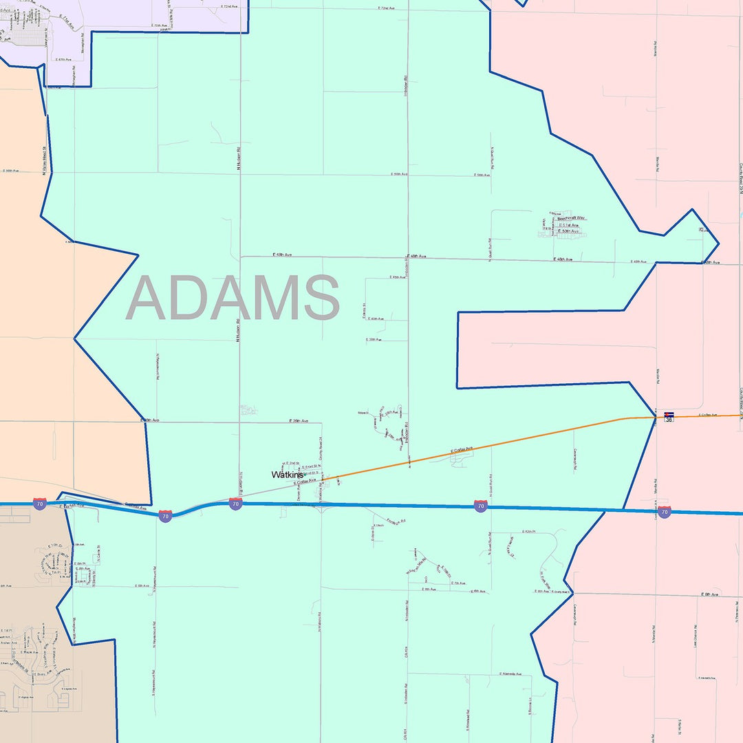 Color Cast Zip Code Style Wall Map of Aurora CO