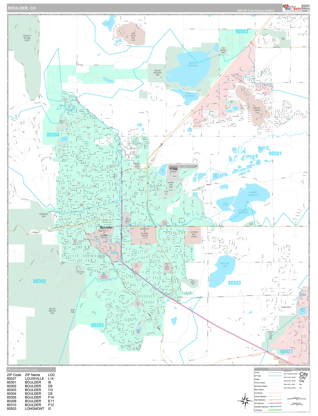 Premium Style Wall Map of Boulder, CO