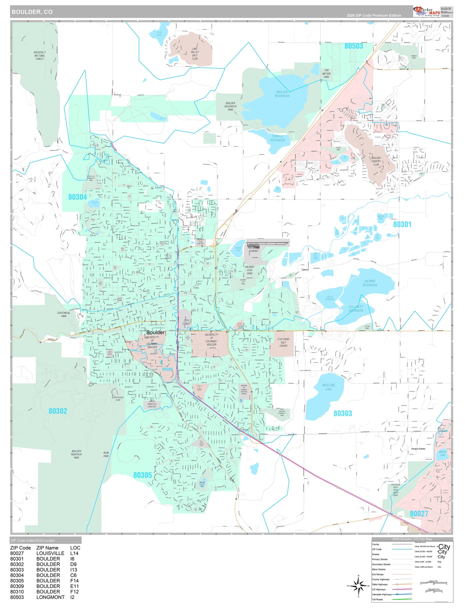 Premium Style Wall Map of Boulder, CO