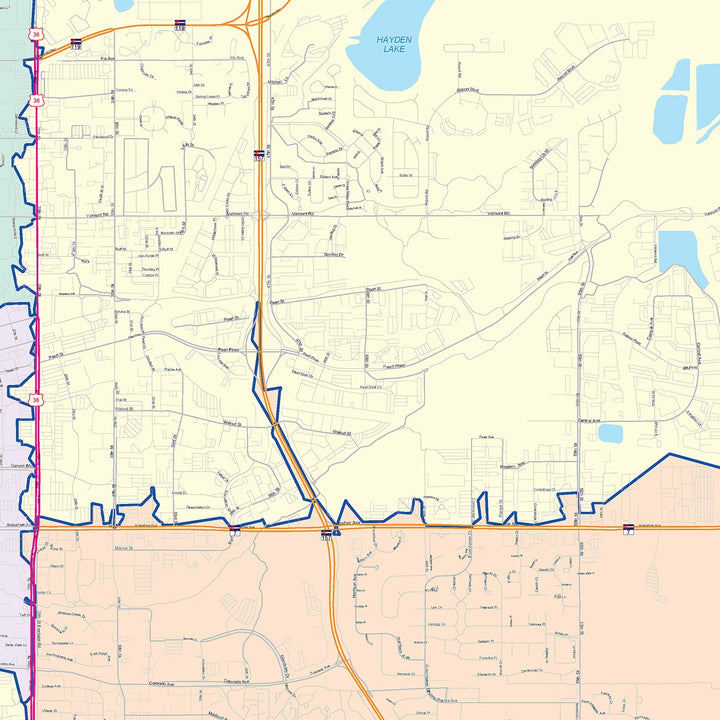 Color Cast Zip Code Style Wall Map of Boulder, CO