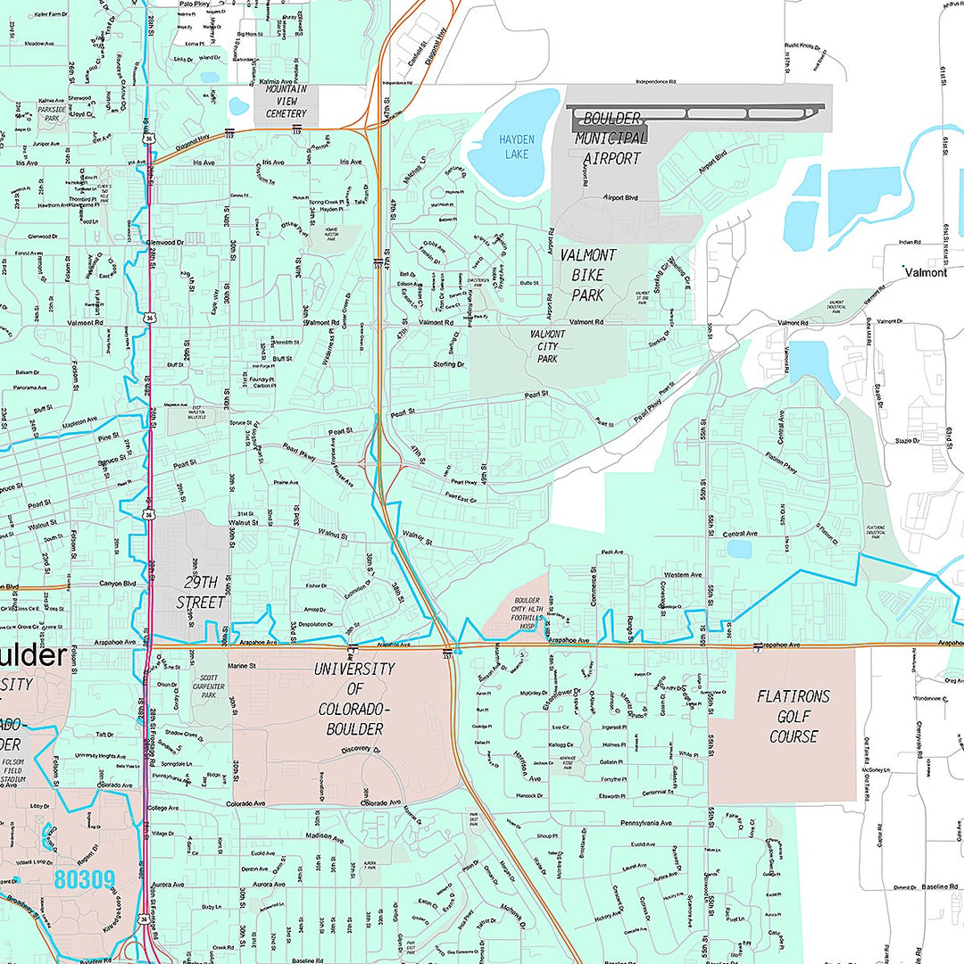Premium Style Wall Map of Boulder, CO