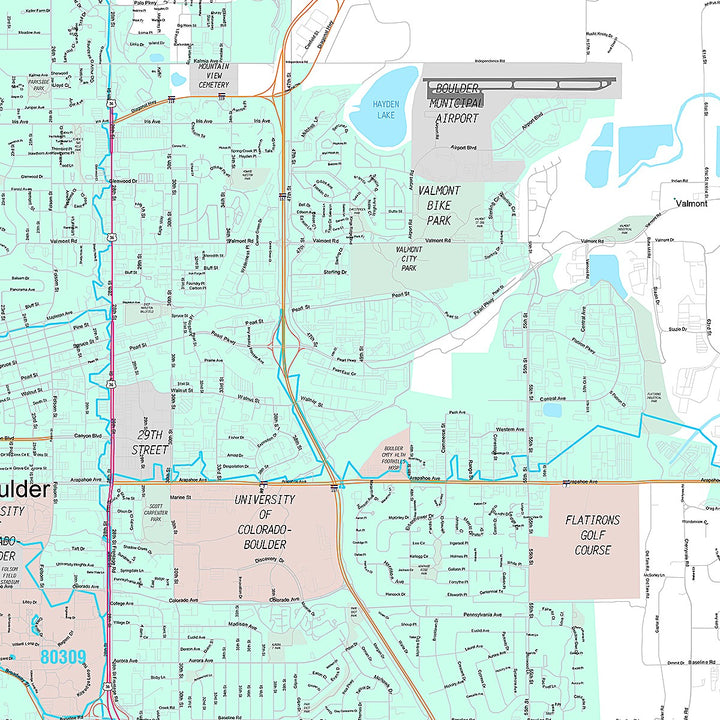 Premium Style Wall Map of Boulder, CO